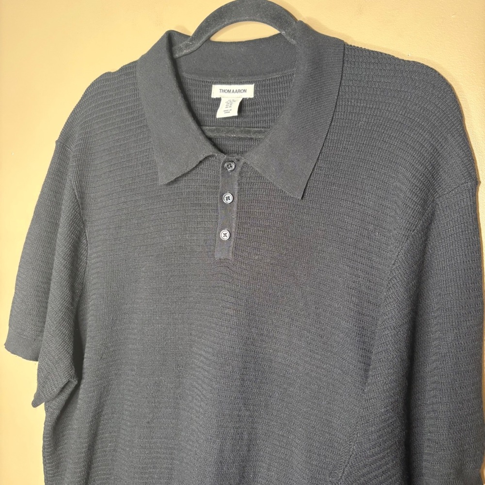 Thom Aaron Mens XL Black Knit Polo Shirt Short Sleeve Preppy Casual